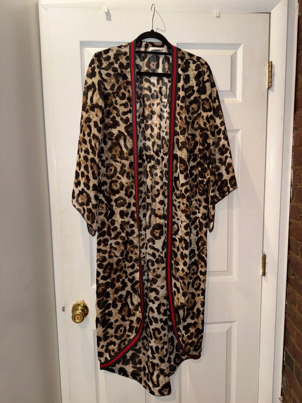 Leopard Print Open Front Kimono Jacket - Brown